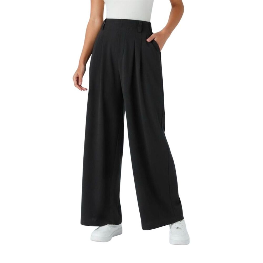Halara Flex Waffle Knit Wide Leg High Waist Black Work Pants Women's S